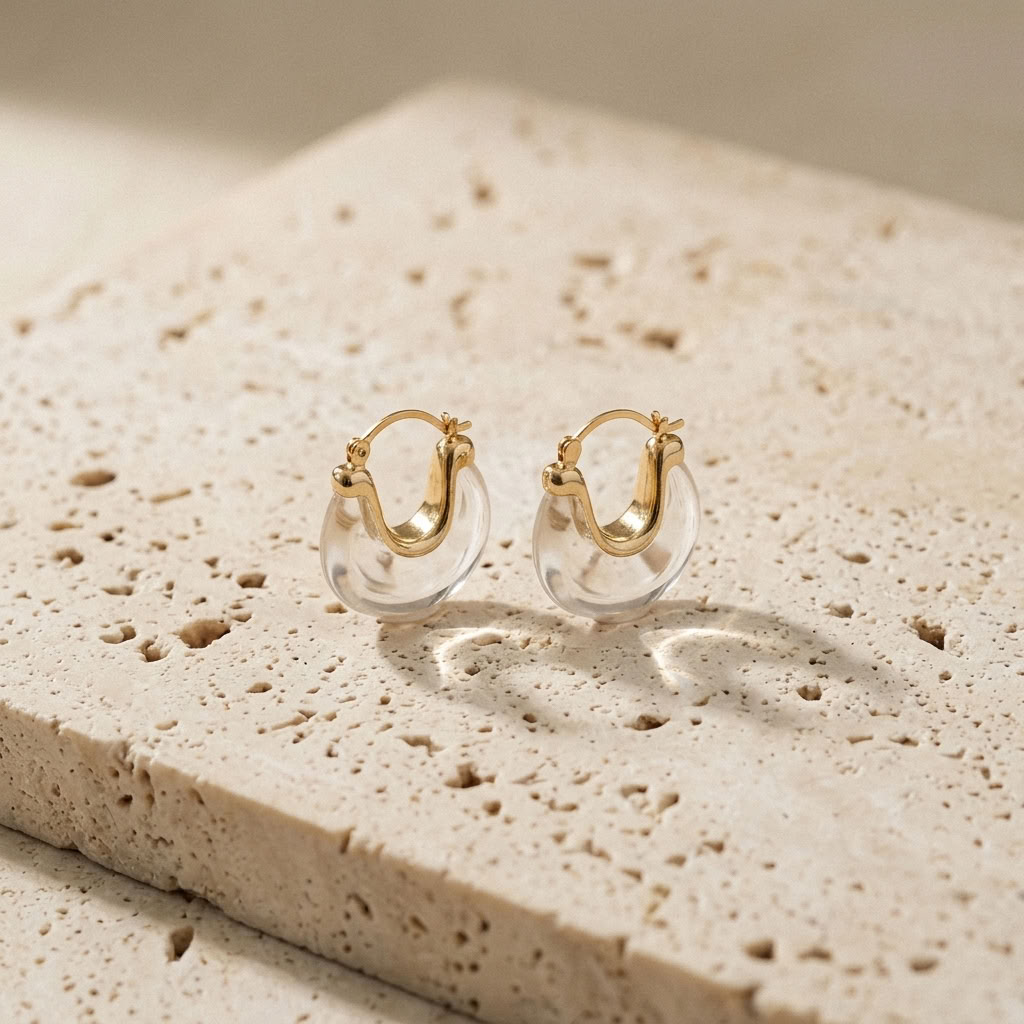 Reflet earrings: gold-tone hoop with clear acrylic curved insert